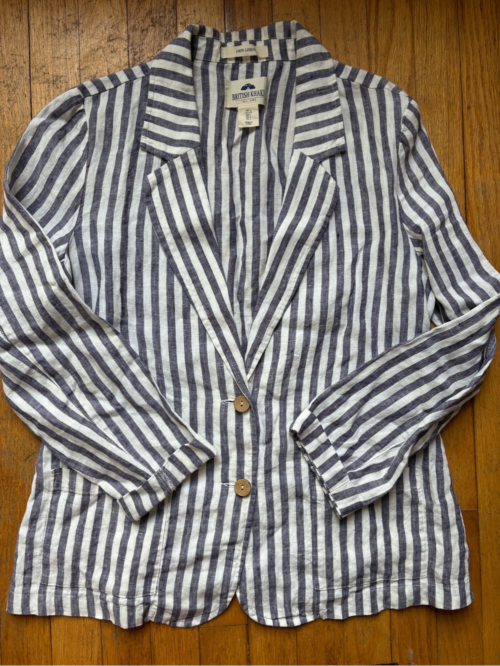 British Khaki 100% Linen Striped Blazer - Picture 2 of 9